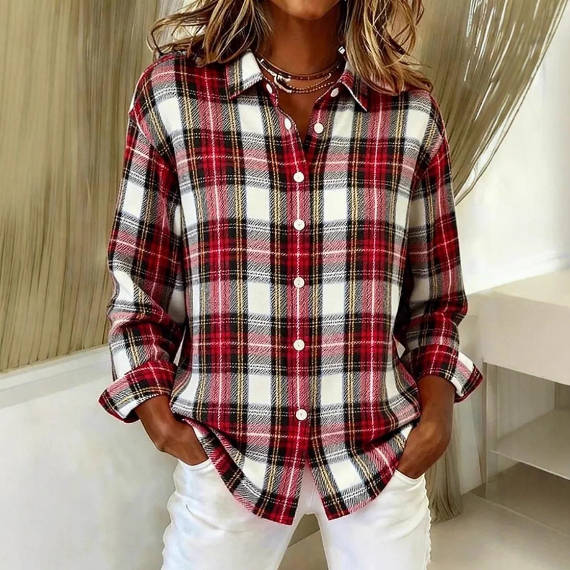 Women's Unique Plaid Print Long Sleeve Shirt