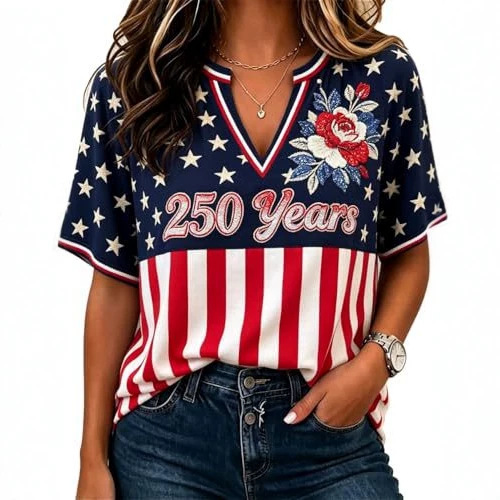 Women's V-Neck Half-Sleeve T-Shirt with 3D Print