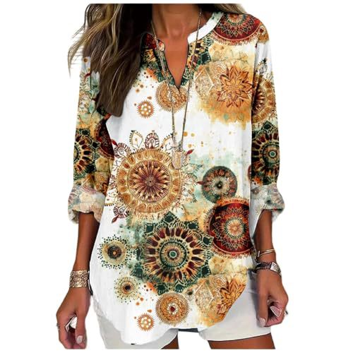 Elegant Printed V-Neck Long-Sleeve T-Shirt for Women