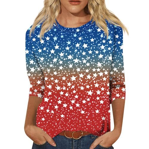 Summer American Flag Print Crewneck Short Sleeve Top