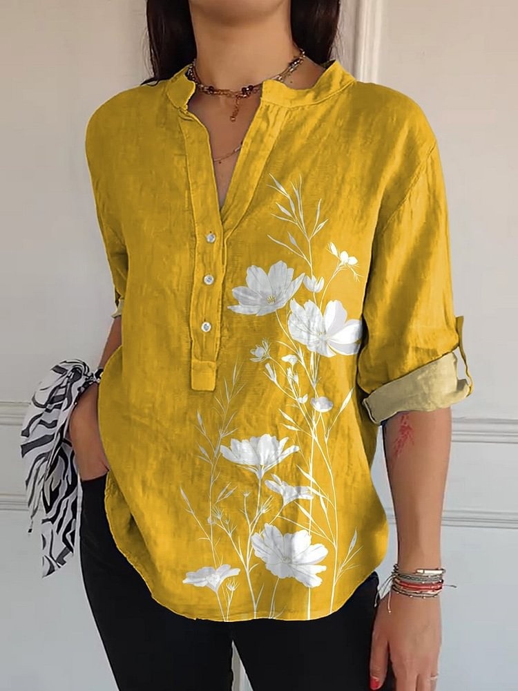 Women's Loose Casual Retro Button-Up Shirt with Graphic Print