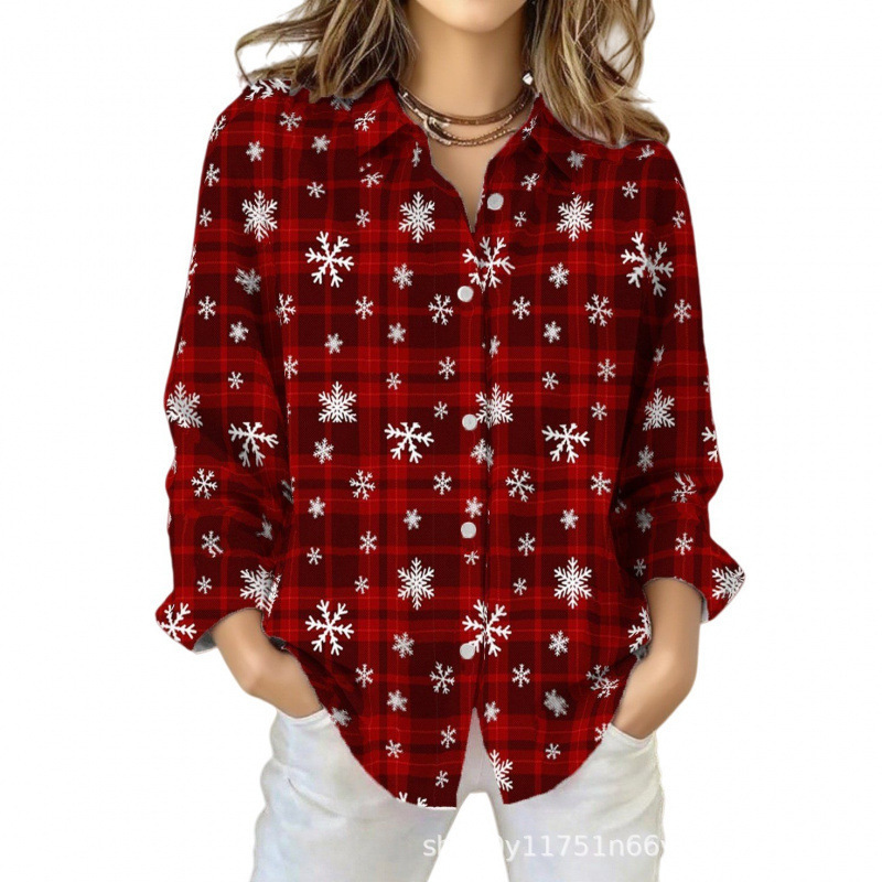 Women's Plaid Floral Print Long Sleeve Button-Up Shirt