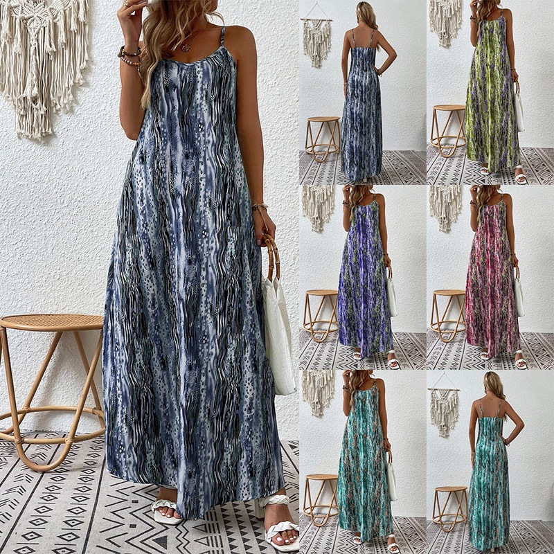 Ink Tie-Dye Sleeveless Maxi Dress Loose Straight Flowy