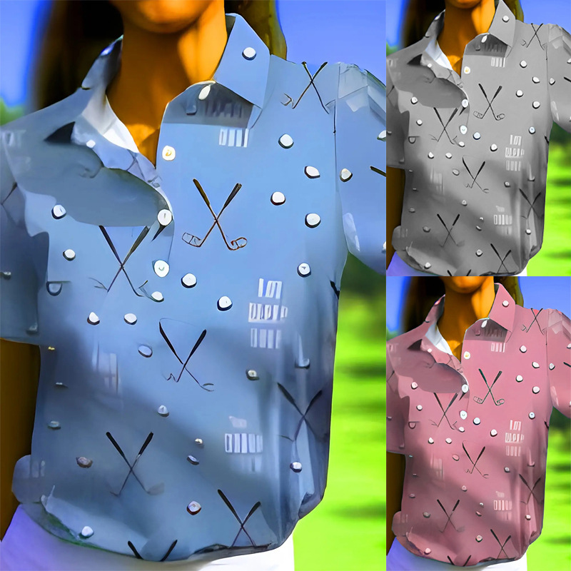 Women's Golf Print Polo Shirt Short Sleeve Casual Top