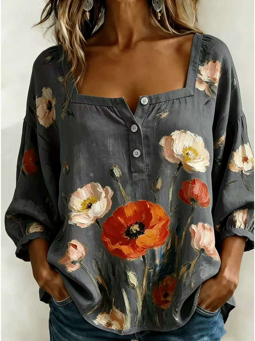 Women's Summer Graphic Print Long Sleeve Shirt