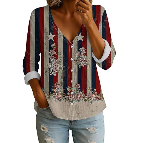 Women's Summer Floral Striped Colorblock Print Short Sleeve Blouse