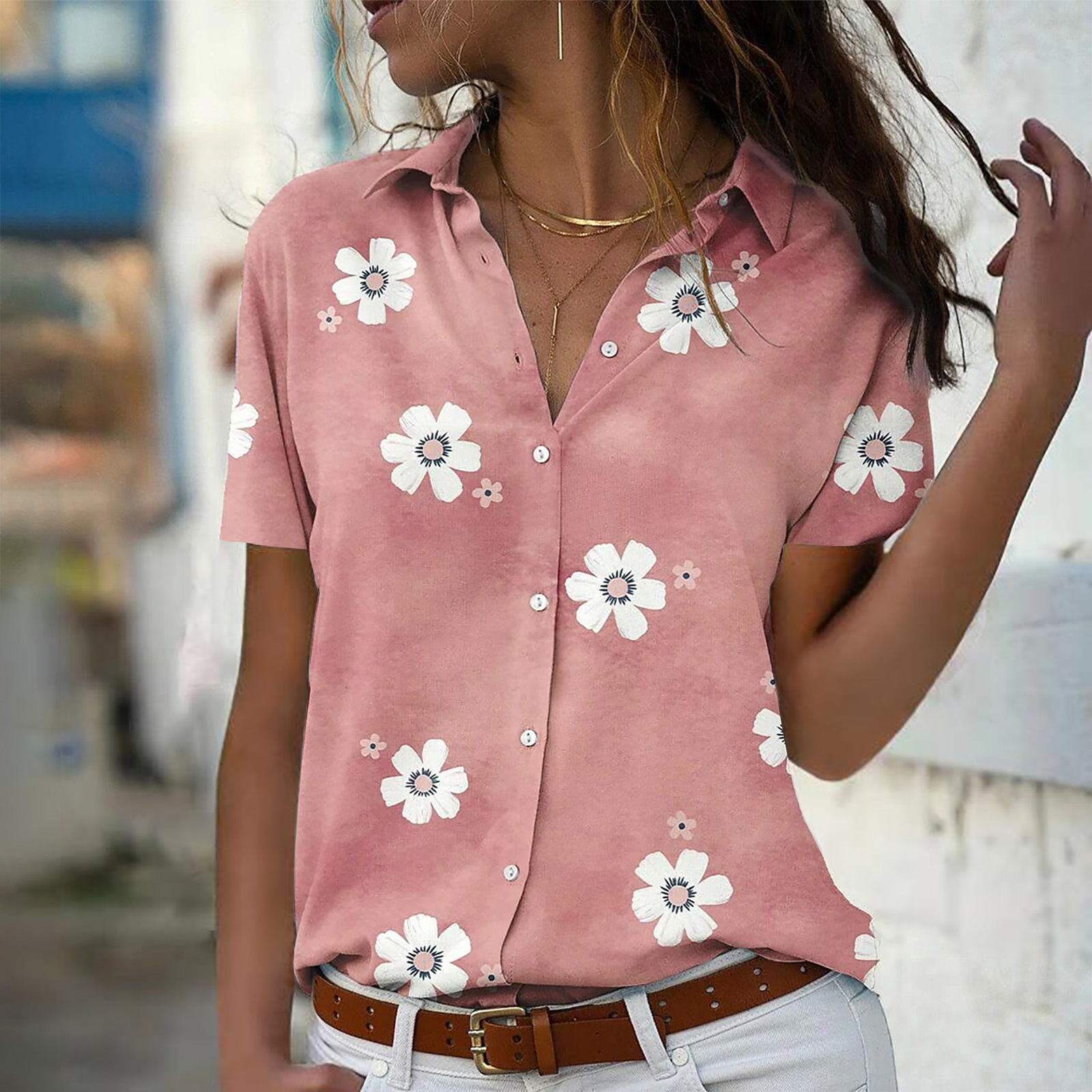 Floral Print Button-Front Collared Shirt