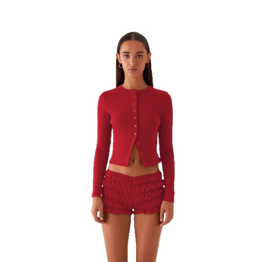 Solid Color Slim Fit Long Button Cardigan
