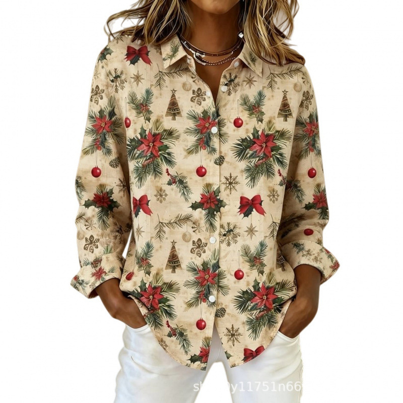 Women's Plaid Floral Print Long Sleeve Button-Up Shirt