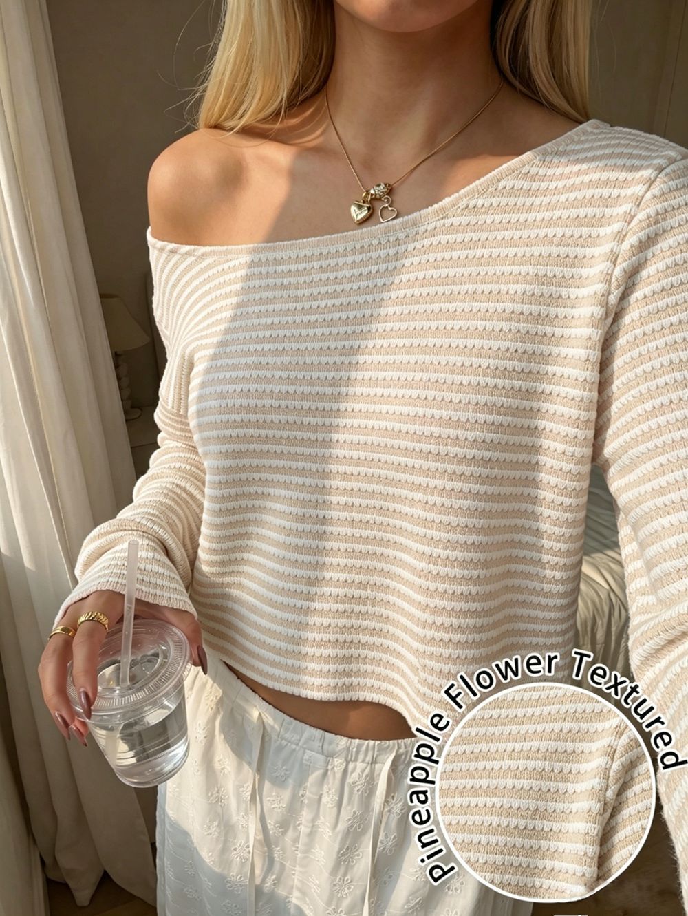 Women's Pineapple Plaid Striped Crewneck Loose Long-Sleeve Top