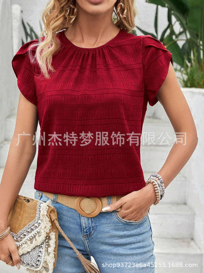 Women's Petal Sleeve Crewneck Short Sleeve Blouse