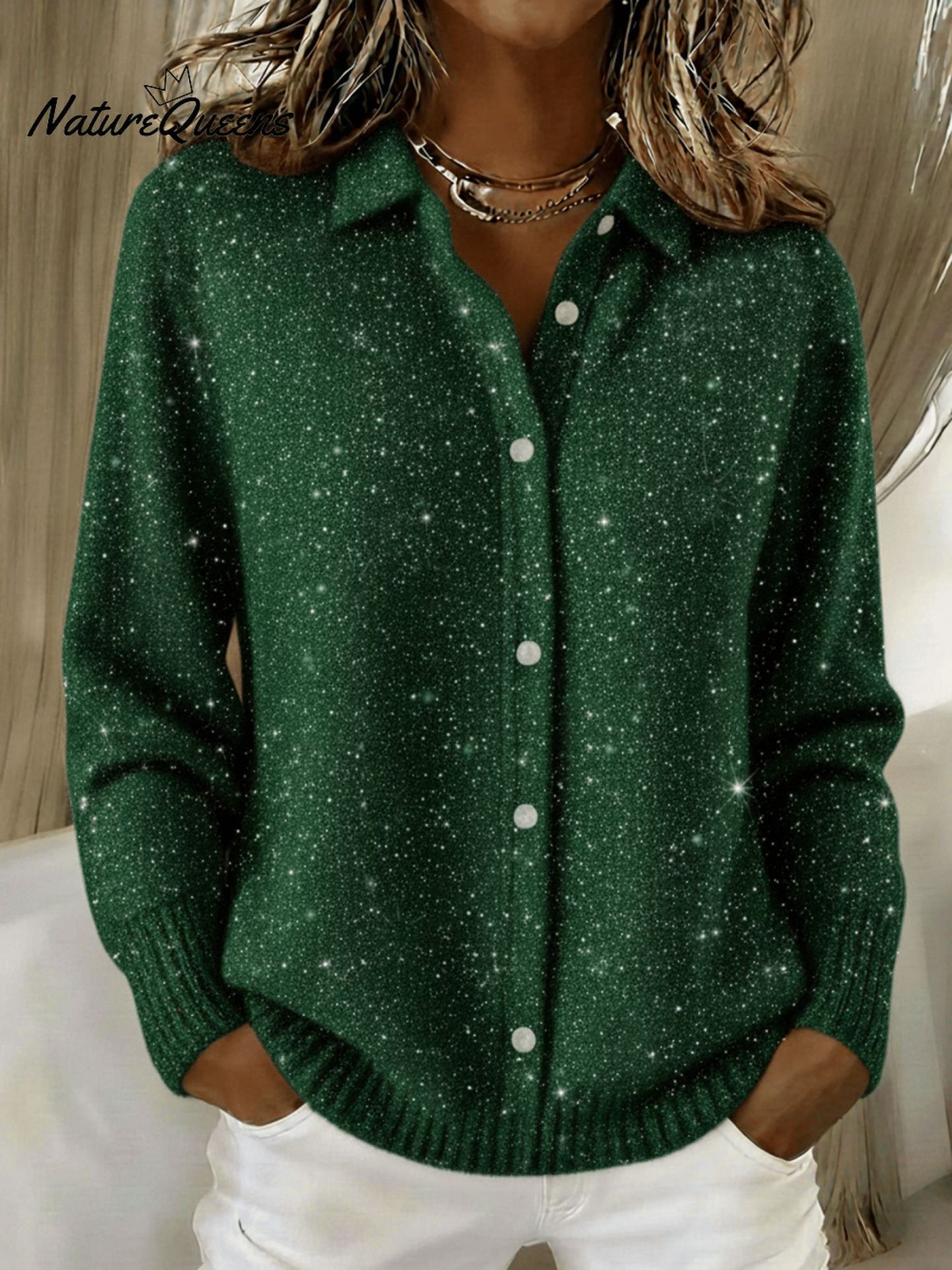 Women's Elegant Solid Print Long Sleeve Button-Front Shirt