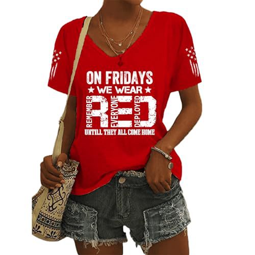 Red Fridays Print V-Neck Short Sleeve Women's T-Shirt