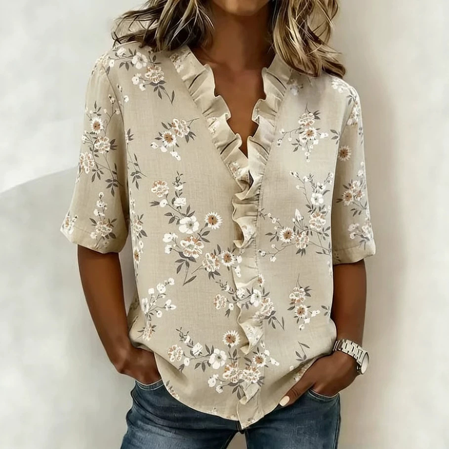 Women's Floral Print Half-Sleeve Blouse