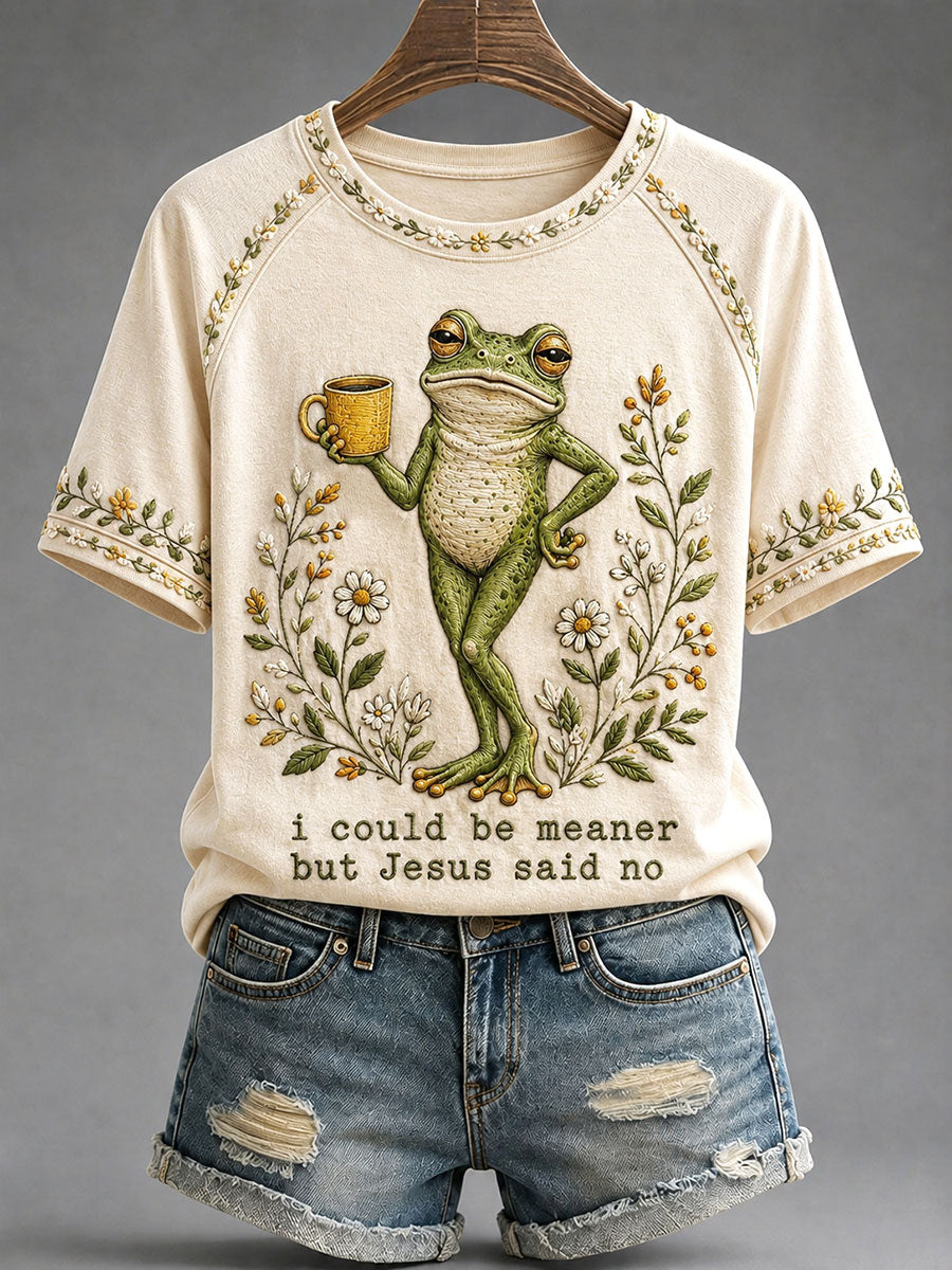 Frog Skull Print Short Sleeve T-Shirt Summer Vacation Top