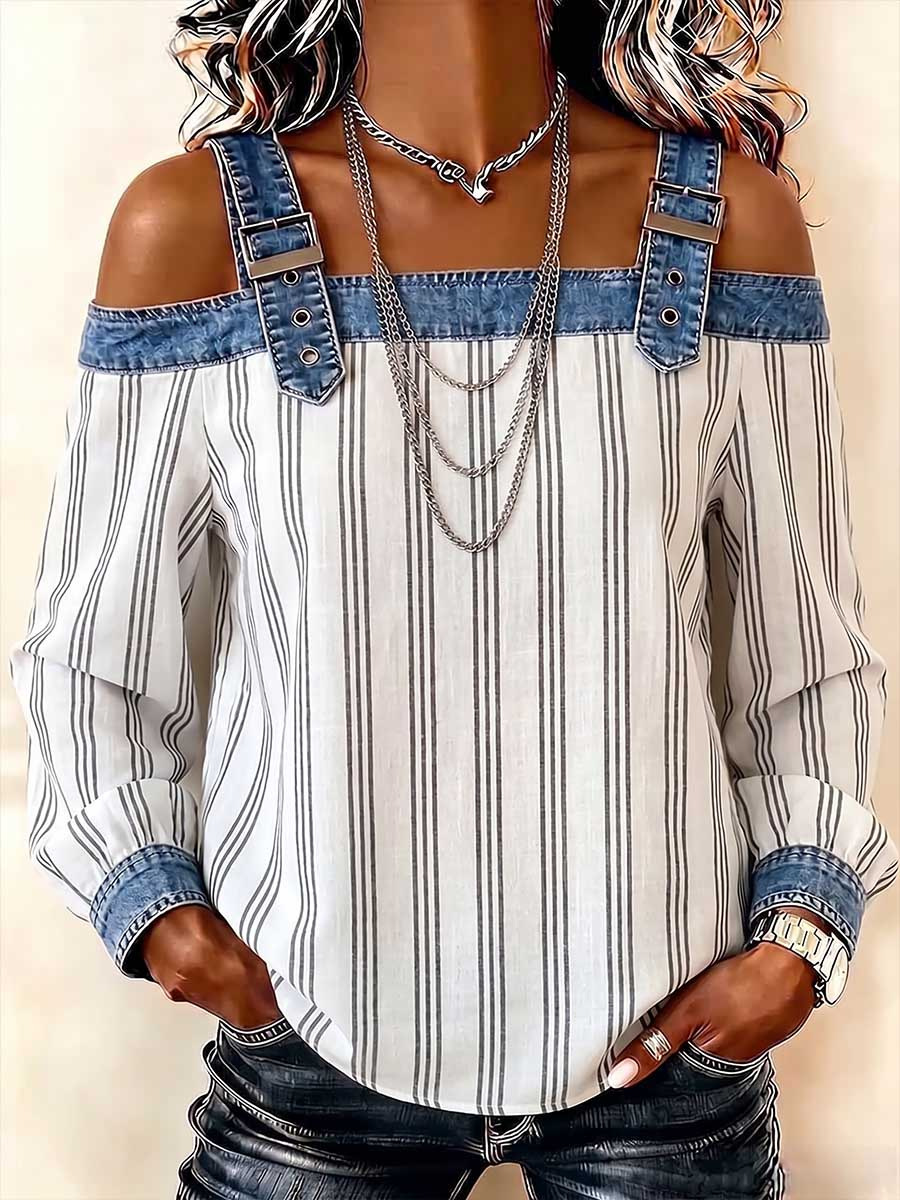 Women's Off-Shoulder Long-Sleeve Top with Shoulder Straps