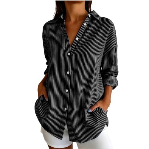 Women's Striped Print Long Sleeve Button-Down Shirt