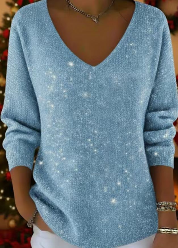 Women's Star Polka Dot Print V-Neck Long Sleeve T-Shirt