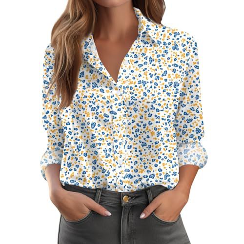 Women's Floral Polka Dot Print Long Sleeve Button-Up Shirt