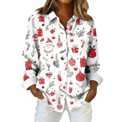 Women's Christmas Plaid Snowflake Polka Dot Print Long Sleeve Shirt