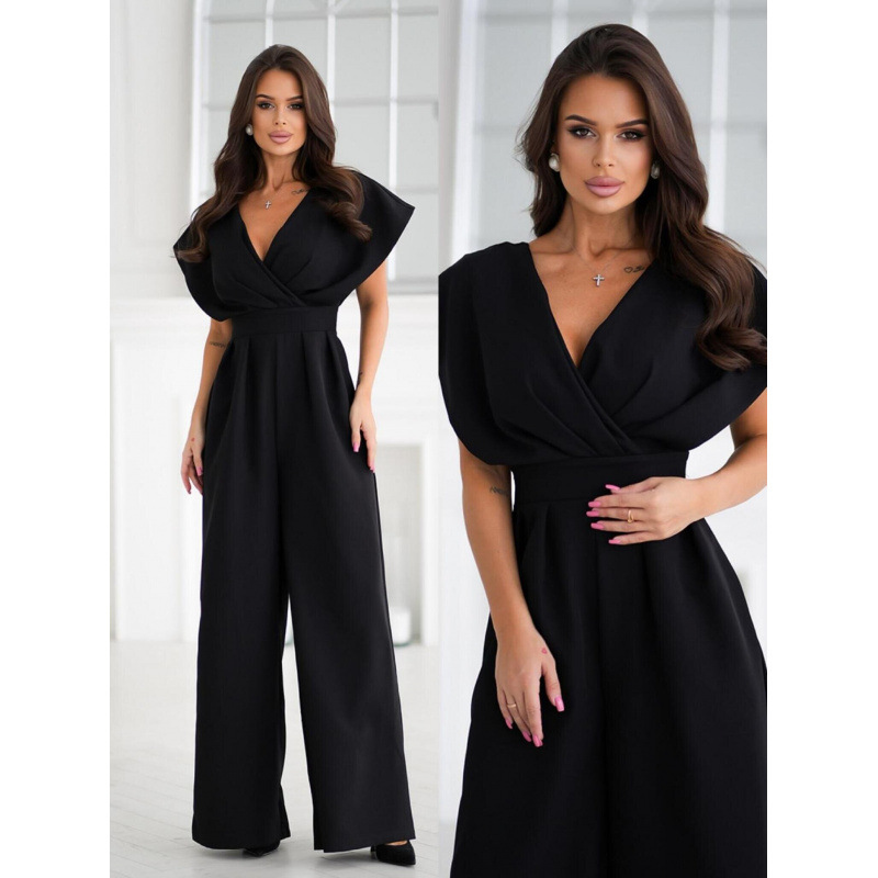V-Neck Solid Waist-Defining Jumpsuit
