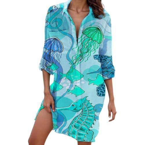 Women's Long Sleeve Button-Down Shirt with Colorful Ethnic Print