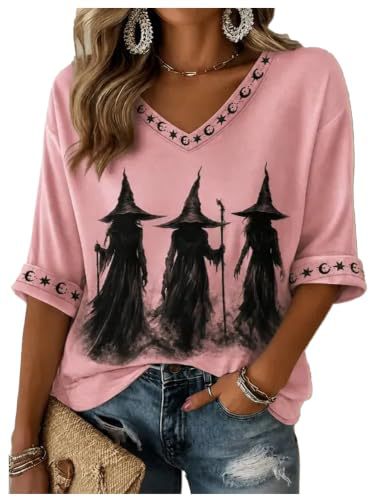 Halloween Witch Print V-Neck Half-Sleeve Women's T-Shirt