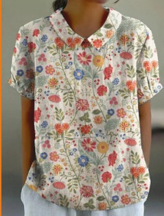 Women's Printed Short Sleeve Blouse Casual Commuter Top