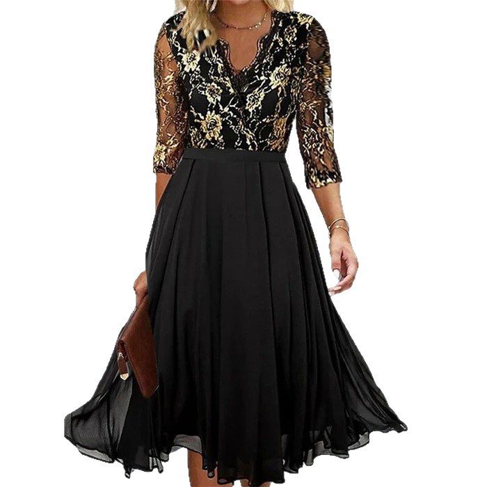 Floral Chiffon Dress with Cinched Waist and Slimming A-Line Silhouette