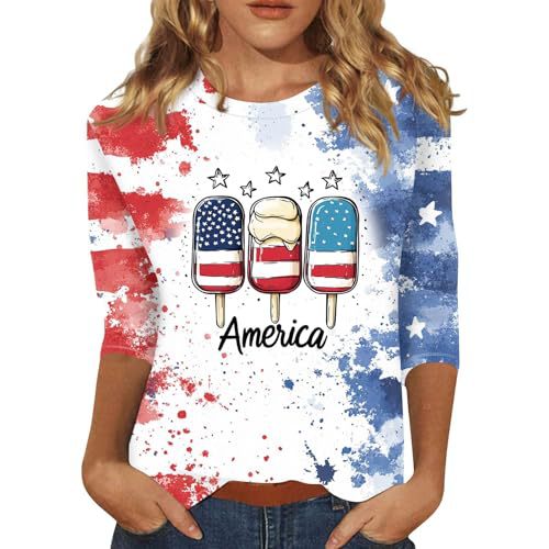 Summer American Flag Print Crewneck Short Sleeve Top