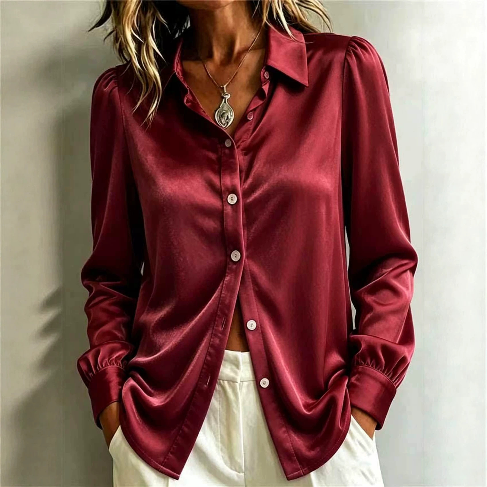 Velvet Collared Long-Sleeve Button-Front Cardigan