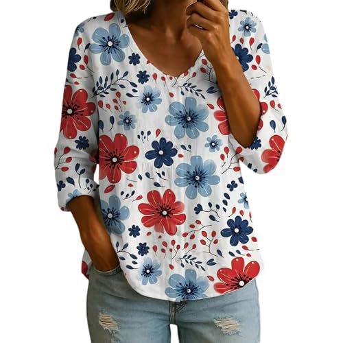 Women's Summer Floral Striped Colorblock Print Short Sleeve Blouse