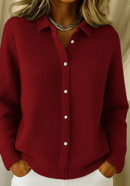 Women's Elegant Solid Print Long Sleeve Button-Front Shirt
