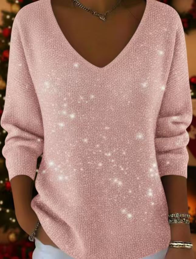 Women's Star Polka Dot Print V-Neck Long Sleeve T-Shirt