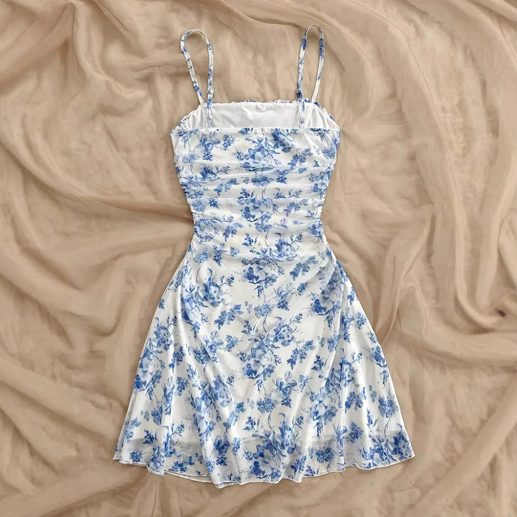 Women's Sexy Backless Halter Sundress Floral Print A-Line Beach Vacation Dress