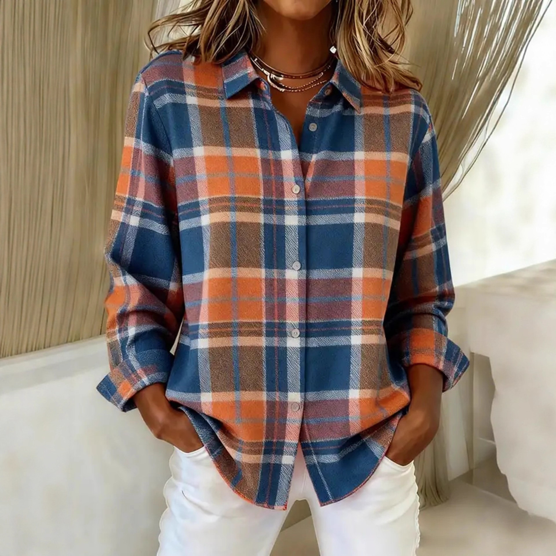 Women's Unique Plaid Print Long Sleeve Shirt