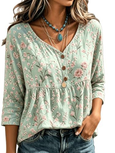 Women's Daisy Floral Print Long Sleeve Shirt