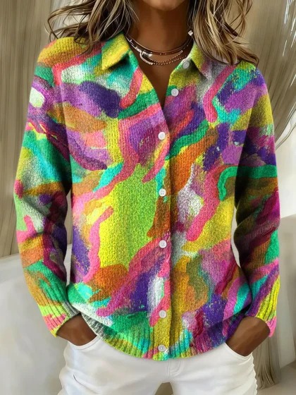 Women's Christmas Tree Swirl Print Long Sleeve Shirt