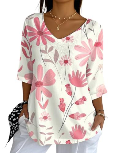 Retro Floral Print V-Neck Half-Sleeve Women's Top