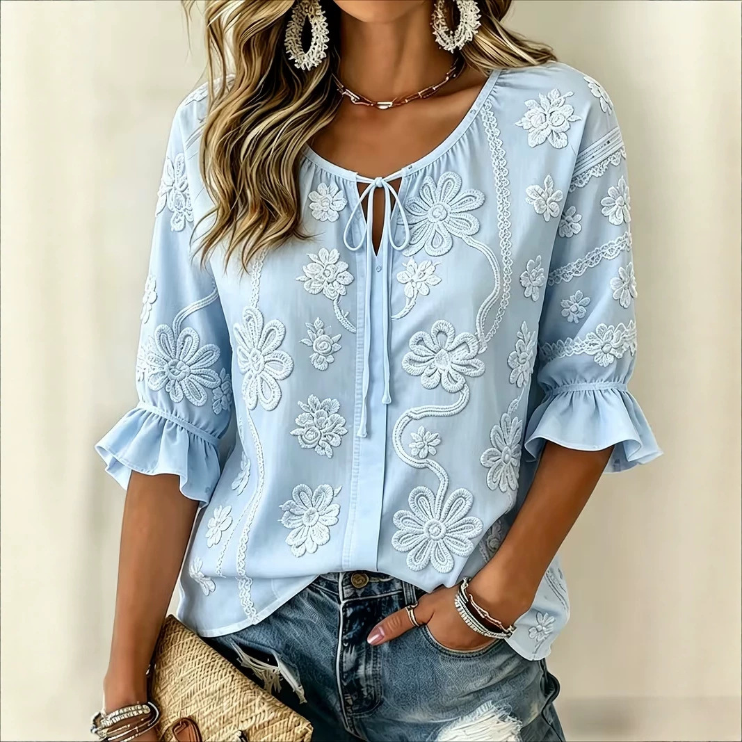 Women's Vintage Floral Print Short Sleeve Casual Shirt