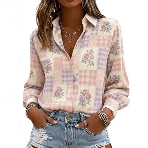 Women's Floral Print Long Sleeve Button-Up Shirt