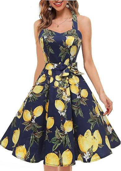 Women's Summer Halter Neck Sleeveless Floral Print Vintage Maxi Dress