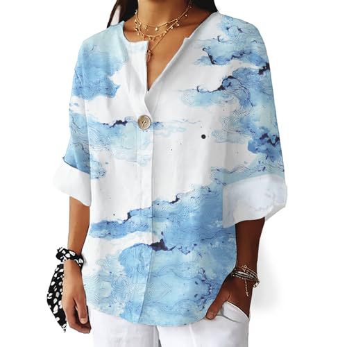 Women's Ink Painting Print Short Sleeve Blouse
