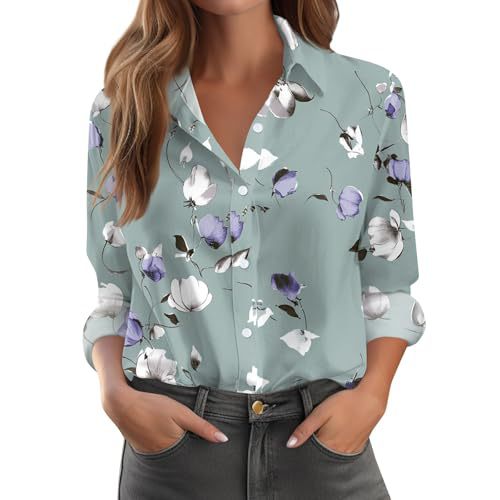 Women's Floral Polka Dot Print Long Sleeve Button-Up Shirt