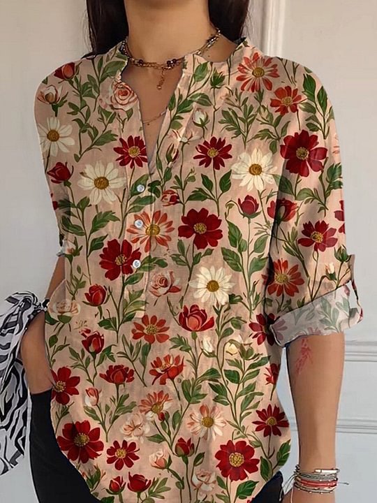 Women's Loose Casual Retro Button-Up Shirt with Graphic Print