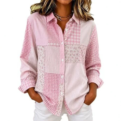 Women's Floral Plaid Print Long Sleeve Button-Front Shirt