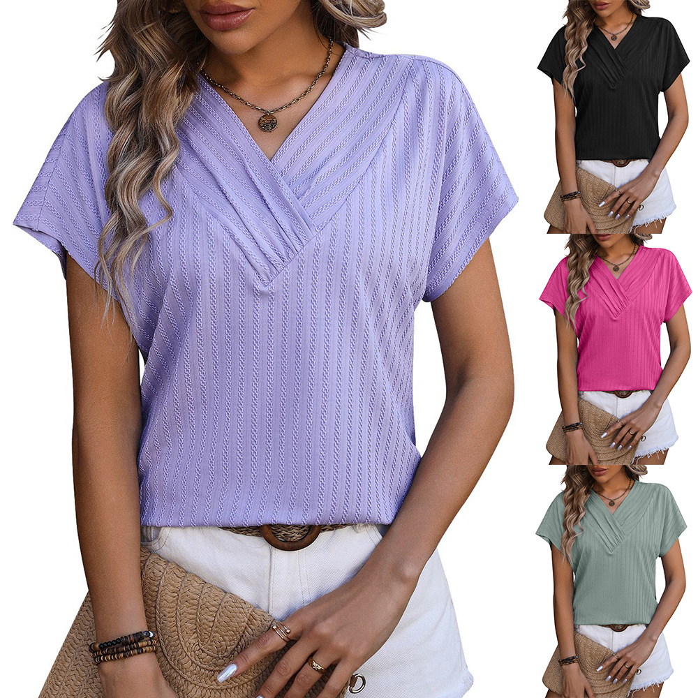 Women's V-Neck Chain Jacquard Short Sleeve Top