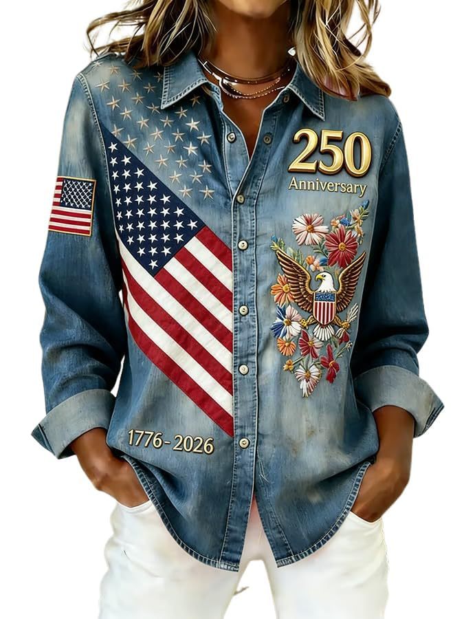 Women's American Celebration Print Long Sleeve Shirt
