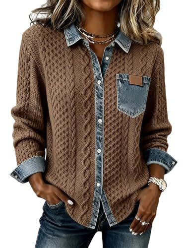 Women's Twist Print Long Sleeve Button-Front Shirt