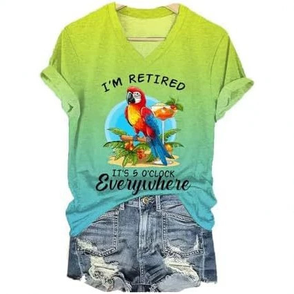 Women's Summer Parrot 3D Print V-Neck Short Sleeve T-Shirt